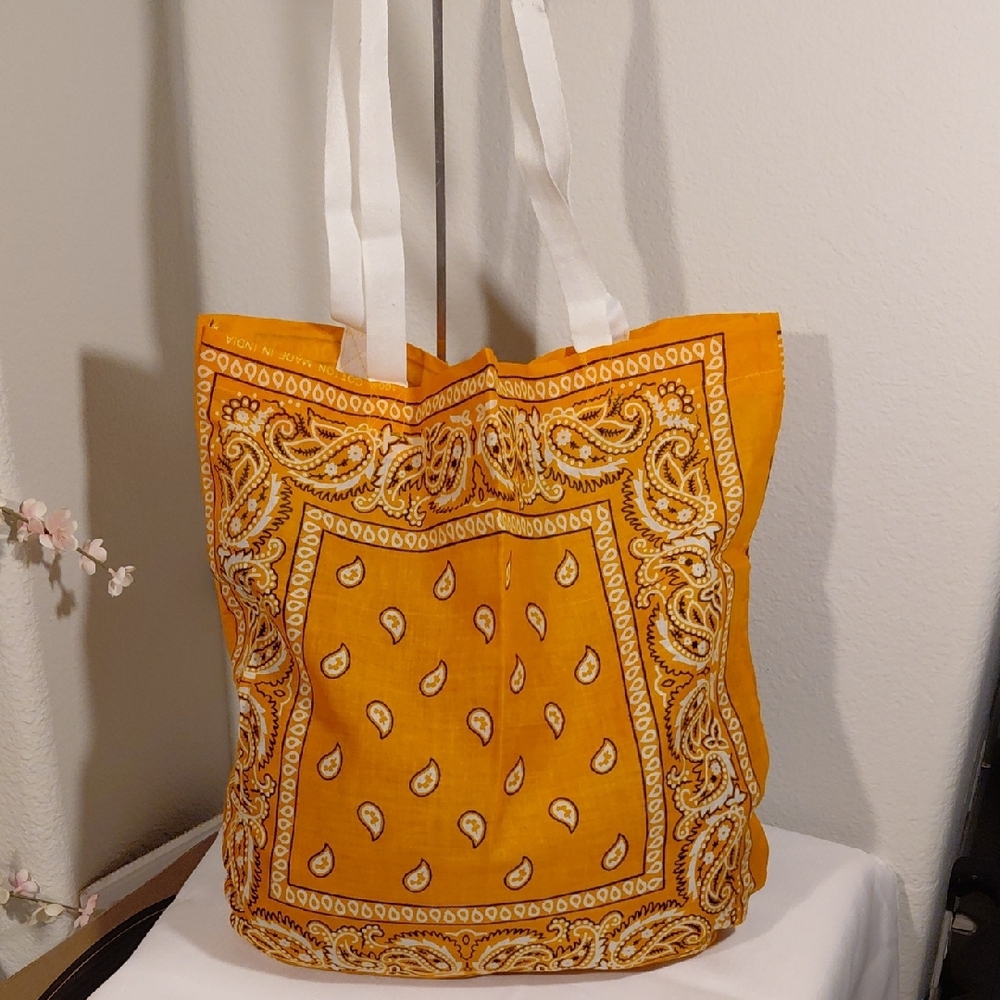 Light Orange Paisley Bandana Tote Bag